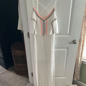 Elegant White Maxi Dress with Colorful Accents